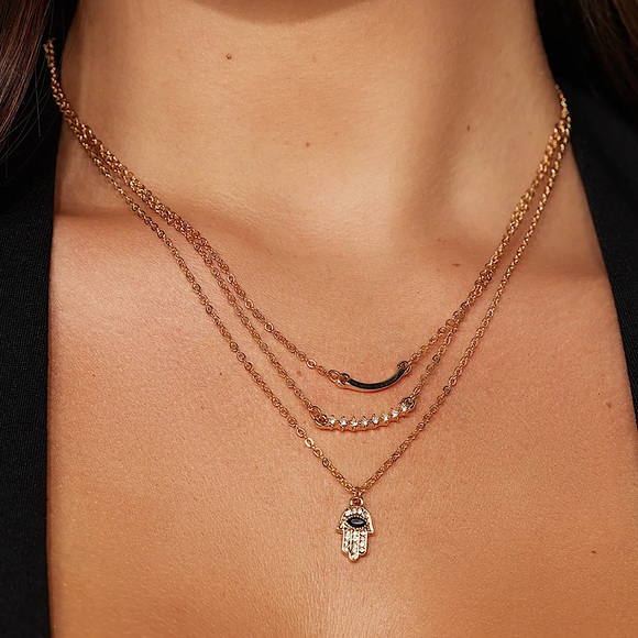 NWT🪬🧿 Evil Eye Hand Protection Layered Necklace🧿🪬 - Picture 2 of 2